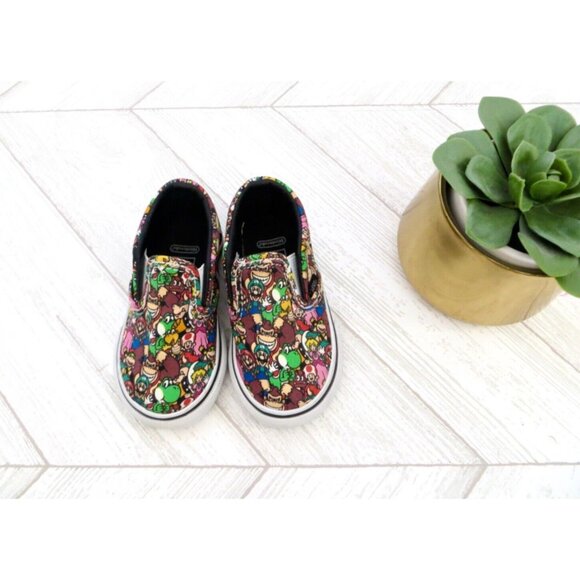 NEW! VANS x Nintendo Super Mario Bros Game Over Slip On Sneakers SZ 4 Toddler - Picture 1 of 7